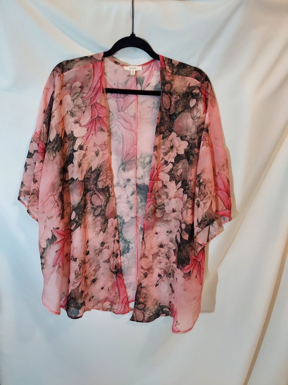 Easel Pink Floral Chiffon Kimono Cardigan - OS/M